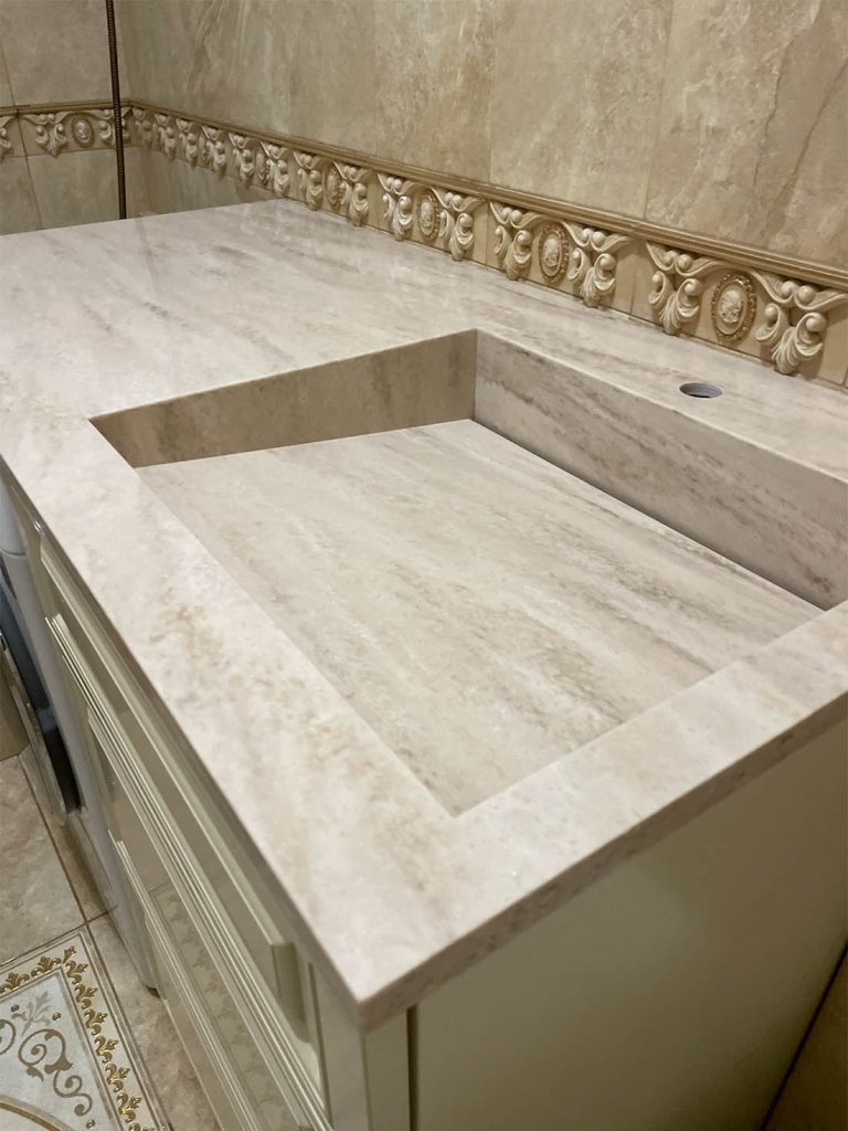 Стільниця та раковина зі щілинним зливом з акрилу Grandex M-723 Timber Wolf A — фото 1 — MAS — Modern Acrylic Stone